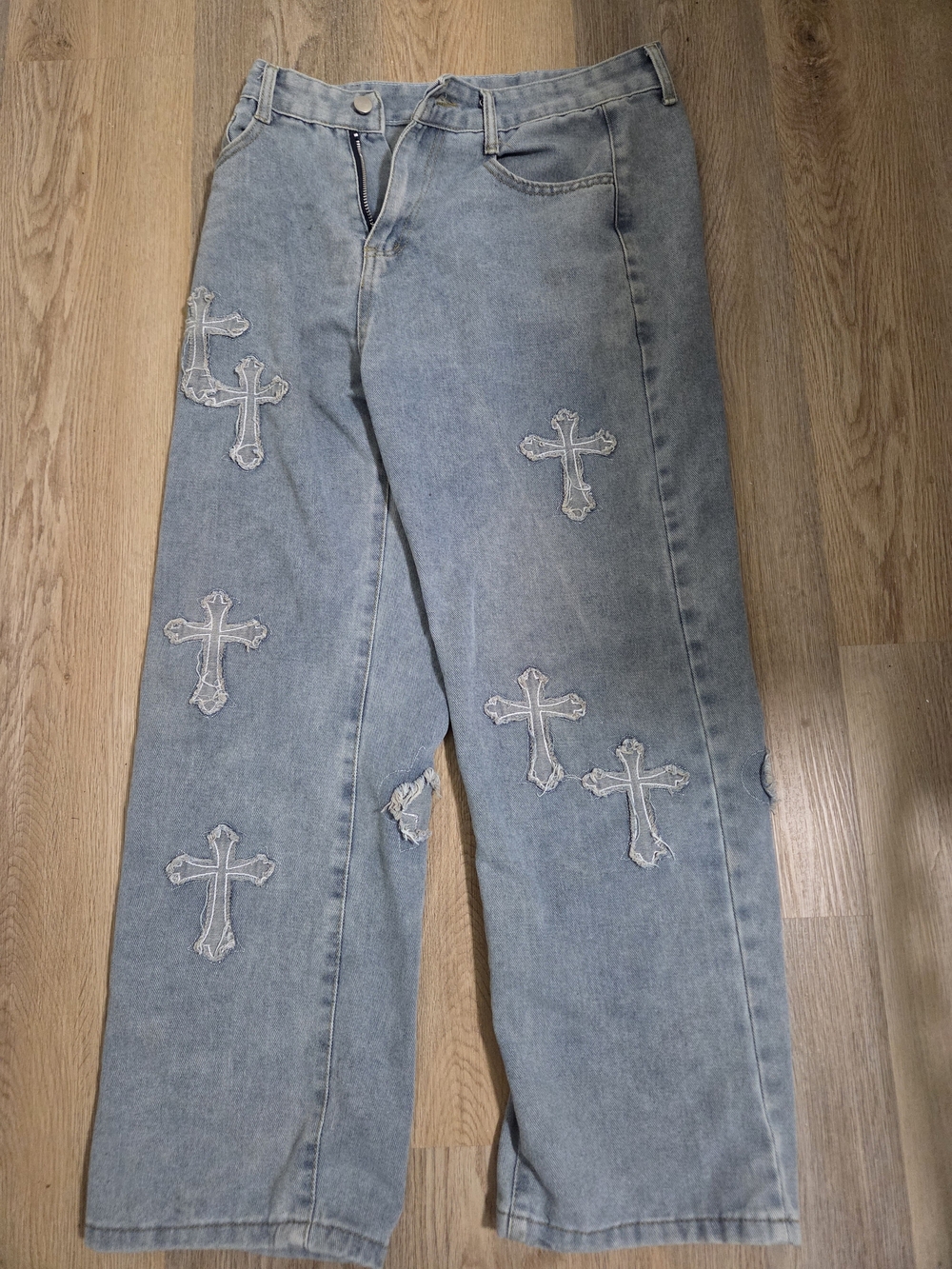 Light Blue Y2K Cross Patch Denim Jeans